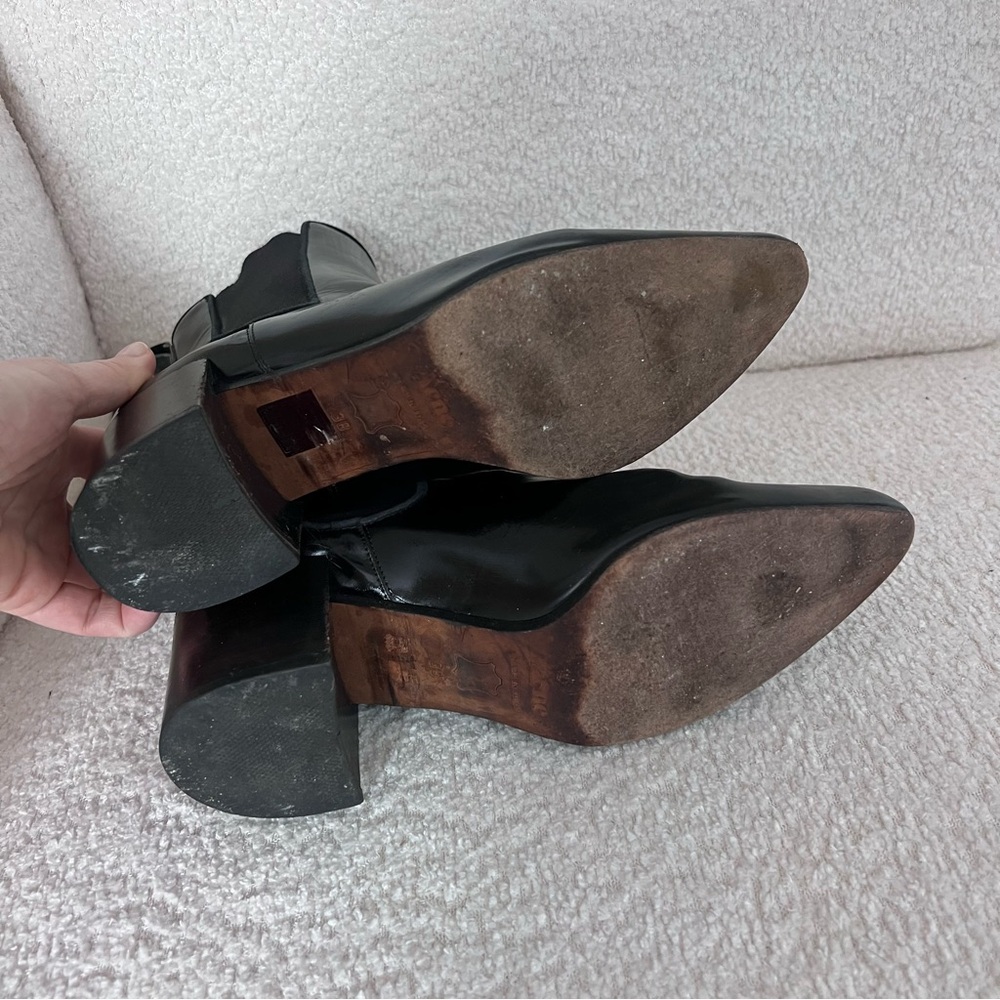 ACNE STUDIOS Black Leather Boots Block Heel Size 38 (8) - Picture 7 of 9